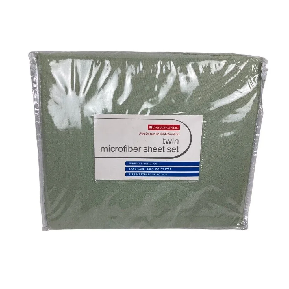 New Everyday Living Twin Smooth Brushed Microfiber Sheet Set Laurel Green